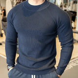 New American Style Men Basic Sweater Fashion Fitness Knit Solid Color Long Sleeve Pullover Casual O Neck Retro Splicing Knitwear
