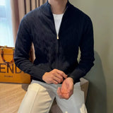 Autumn Retro Men's Zipper Cardigan Jacket Trending Jacquard Solid Color Long Sleeve Sweater Coats Premium Quality Knit Outerwear