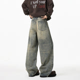 Mens Loose Straight Wide Leg Jeans Distressed Washed Vintage Oversized Floor Length Denim Pants Casual Streetwear Trendy