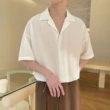 Korean Fashion Men Cuban Collar Short Sleeve Shirt Men Summer Solid Color Business Casual Loose Drape White Dress Shirt