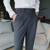 Autumn Casual Trousers Men Straight- Leg Narrow-FitHigh-Waisted Slims British StyleSuit  Pants  Business Attire