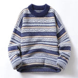 Round neck sweater for men and women autumn and winter new trend loose and high-end sense knitted sweater couple striped casual
