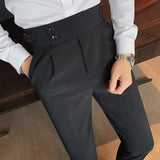 Autumn Casual Trousers Men Straight- Leg Narrow-FitHigh-Waisted Slims British StyleSuit  Pants  Business Attire