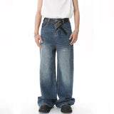 Men New Fashion Casual Baggy Jeans Male Wash High Waist Straight Wide Leg Solid Color Denim Pants High Street Comfortable Pants