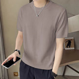 Summer Casual Mens Short Sleeve T-shirts Stretch Slim Fit Crew Neck Pullover Top For Men Fashion Ribbed Solid Color T Shirt