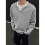 Spring Long Sleeved T-shirt Men Fashion Gray Black Checkered T Shirt Men Streetwear Korean Loose Round Neck T Shirt Mens Top
