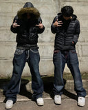 Y2K New Fashion Embroidered Solid Color Jeans Men Street Harajuku Hip Hop Gothic Casual Jeans Couple High Waist Wide Leg Pants