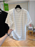 Light Luxury High-end Niche Texture T-shirt Men's Summer Handsome Short-sleeved Loose Fashionable Casual Bubble Yarn Top Chic