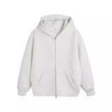 Cotton Solid Color Hooded Sweatshirt Autumn American Double Zipper Cardigan Gray Men's and Women's Loose Simple Daily Hoodies