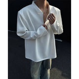 Spring Long Sleeved T-shirt Men Black White Casual Zipper T Shirt Men Streetwear Korean Loose Shoulder Pad T Shirt Mens Top