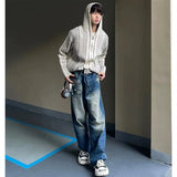 Men's Knitted Hooded Cardigan Casual Retro Graphics Print Long Sleeve Sweater Coats Light Luxury Chic Hollow Out Hoodies M-3XL