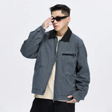 new Men's Canvas Jackets Novel design Color contrast Lapel Collar Single-breasted Jacket for Male Spring Clothing Tops coat