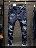 Ripped Frayed Men's Slim-fit Stretch Jeans Cotton Fashion Korean Classic Blue Black Denim Pants Streetwear Hip Hop Male Trousers