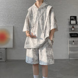 Summer Men Cargo Style Set Men Casual Hooded Short Sleeve T-Shirt +Shorts Male Loose Pullover Fashion Handsometracksuits