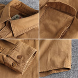 Autumn new khaki retro wash solid color work shirt men's three-dimensional pocket trend loose jacket