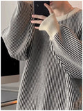 New Japanese Trendy Men Sweater High Street Patchwork Knitted O Neck Long Sleeve Pullover Casual Loose Premium Quality Knitwear
