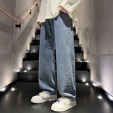 Korean Men's Jeans Classic Man Straight Denim Casual Wide Leg Pants Pockets Black Gray Black Baggy Jeans Casual Trousers