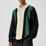 New British Business Men Polo Neck Sweater Light Luxury Commuter Patchwork Knit Long Sleeve Tops Smart Casual Premium Knitwear