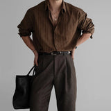 New Korean Fashion Men Shirts Light Luxury Textured Business Striped Long Sleeve Cardigan Tops Leisure High Quality Blouse M-2XL
