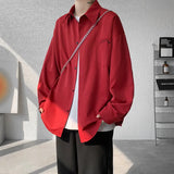 Mens Long Sleeve Shirts Solid Color Casual Loose Fit Spring Summer Oversized Minimalist Top Breathable Comfortable Daily Wear