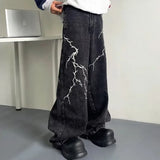 Cyber Y2K Streetwear Embroidery Lightning Black Baggy Jeans Pants Men 90S Vintage Clothes Wide Leg Hip Hop Long Trousers
