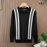 British Retro Men's Knitted Polo Shirt Light Luxury Patchwork Slim-fit Short Sleeve T-shirts Leisure Business  V-neck Tops M-3XL
