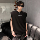New Trendy Men's Vests Round Neck Letter Design Contrats Color Metak Sleeveless Shoulder Padded Male Tank Tops Chic