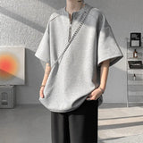 Summer Short Sleeved T-shirt Men Oversized Gray Black Casual T Shirt Men Streetwear Hip-hop Loose Zipper T Shirt Mens Top M-3XL
