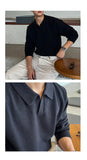 Korean Luxury Business Men Polo Sweater Loose V Neck Knit Solid Color Pullover Casual Premium Quality Long Sleeve Knitwear M-3XL