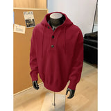 Mens Knitted Hooded Sweaters Solid Color cardigan Casual Pullover Autumn Comfortable Buttons V-neck Loose Lazy Sweater 4 Colors