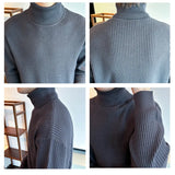 New Korean Retro Men Basic Sweater Luxury Knit Solid Color Turtleneck Long Sleeve Pullover Casual Textured High Quality Knitwear