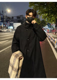 New 2025 Autumn Winter Men Imitation Wool Overcoat Stand Collar Mid Long Single Breasted Windproof Warm Coat Fashion Outerwear