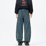 Patchwork style Men's Baggy Straight Jeans Personality unisex Fashion Korean High Street Denim Pants Streetwear Male Trousers