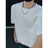 Men Pleated Chic T Shirt Solid Color O-neck Short Sleeve Casual Tshirt Men Clothing Streetwear 2025 Summer Fashion Camisetas