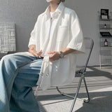 2025 White Texture Short-sleeved Shirts Men Korean Chic All-match Blouses Casual Loose Single Breasted Black Shirt with Tie