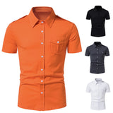 New High Quality Men Solid Color Shirts Summer Short Sleeve Casual Shirt Cotton Slim Fit Chemise Homme Men Clothing S-XXL