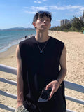 Korean Style Men Tank Top Loose Fit Gym Vest Sports Tops 100% Cotton Men's Basic Sleeveless Tee Shirts
