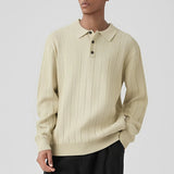 New British Retro Men Polo Neck Sweater Light Luxury Knit Loose Long Sleeve Pullover Casual Solid Color Premium Knitwear M-3XL