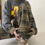 Autumn street retro checkered straight leg pants for men and women, American loose simple casual hip-hop trendy wide leg pants