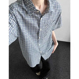 Summer Short Sleeved Shirt Men Casual Shirt Man Streetwear Korean Loose Checkered Shirt Mens Fashion Shirts Large Size 5XL