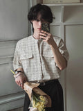 Korean Elegant Short-sleeved Shirt Men's Summer Loose Casual Shirt Korean Commuter Striped Round Neck Cardigan Chic