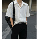 Mens Loose Fit Suit Collar Shirt Cool Comfort Advanced Fabric Summer Casual Trendy Breathable Stylish Modern Streetwear Design