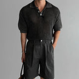 New American Popular Men Polo Shirt Luxury Hollow Out Style T-shirt Leisure Short Sleeve Solid Color High Quality Vintage Tops