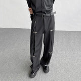 Men's Pants Autumn Winter Metal Buckle Design PU Leather Splicing New Fashion Solid Color Darkwear Trousers