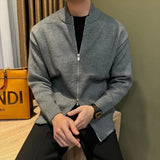 Japanese Stand Collar Men Cardigan Jacket Light Luxury Trendy Knitted Zip-up Long Sleeve Sweater Coat Premium Quality Knitwear
