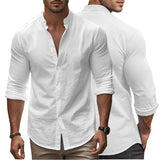 Spring and Summer Men's Shirt Cotton Linen Slim Casual Hawaii Solid Colour Basic Style Breathable Men's Versatile Tops