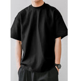 American Classical Small Neck T-shirt 300g Heavy 100% Cotton Short Sleeve T-shirt Men's Summer Leisure Loose Basic Top Tees