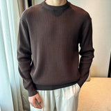 New Korean Retro Men Basic Sweater Luxury Knitted Solid Color O Neck Long Sleeve Pullover Casual Slim Premium Quality Knitwear