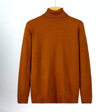 New Korean Fashion Men Sweater Light Luxury Trendy Turtleneck Knit Solid Color Pullover Leisure Retro Long Sleeve Basic Knitwear