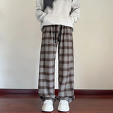 Autumn Woolen Pants Men Fashion Retro Casual Plaid Pants Men Streetwear Hip-hop Loose Wide Leg Pants Mens Vintage Trousers